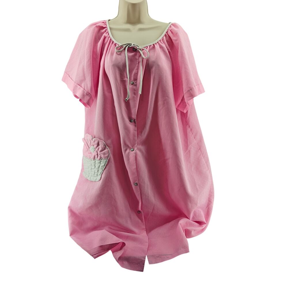 Vintage Heather Collection Baby Pink Polka Dot Cupcake Applique Nightgown XXL